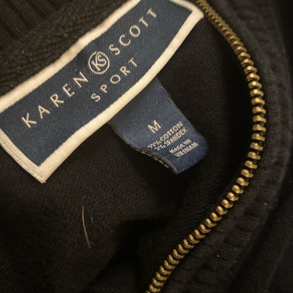 Karen Scott Sport Women’s Sweater Size Medium Zip Up Black Fall Winter Comfy - Picture 3 of 4